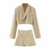 İki Parça Elbise Northflow Eşleştirme Seti Blazer ve Etekler Kadın İngiltere Tarzı Göbek Açık Kısa İmparatorluk Blazer Feminino Femme İki Parça Seti 230130