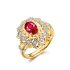 Wedding Rings RUZZALLATI Vintage Charms Lab Ruby Red CZ For Women Noble Gold Plated Resizable Ring Female Party Jewelry Gift