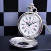 Pocket Watches Classic Silver Watch Men Fob Clock Roman Number Hand Wind Mechanical Relogio De Bolso With Clip Long Chain