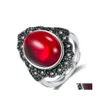 Solitaire Ring Retro Domineering Thai Sier Black Gemstone Mens Vintage Tibetan Wedding Jewelry Drop Delivery Dhjni