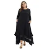 Robes grande taille femmes mode taille unie Maxi robe O décolleté Perspective manches longues lâche noir 230130