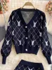 Abito a due pezzi Piccola fragranza Vintage Maglia a due pezzi Donna Maglione Cardigan Cappotto Crop Top Mini gonne Imposta Moda Casual Abiti a 2 pezzi 230130