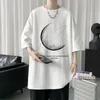 T-shirts voor heren Hybskr Simple Stroke Moon Graphic Men T-shirt Oversized Letter Afdruk Korte mouw T-shirt Katoen Male Streetwear Unisex Basic Tops 230131