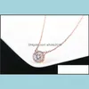 Boucles d'oreilles collier simplement petit rond zircon cubique Stud Bracelet ensemble de bijoux couleur or Rose brillant autrichien Zircon pendentif goutte Otuaq