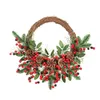 Decorative Flowers Simulation Christmas Pine Cones Wreath Red Berries Door Arrangement Hanging Pendent Leaves Garland For Bar Wedding