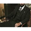 Garnitury męskie (spodnie kamizelki) szara wełna Tweed Winter Men garnitur na ślubne jodełka męska formalna groom Tuxedo moda 3 sztuka