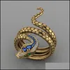 Avec des pierres latérales Hiphop Creative Argent Serpent Bague Personnalité Dominatrice Incrusté Saphir Zircon Mticcircle Antique Gold Girl Cadeau BD Dhu1Z