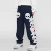 Heren jeans schedel en vijf sterren handdoek borduurwerk gescheurd herenbroek Harajuku vibe stijl streetwear oversized casual denim broek 230130