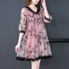 Casual Dresses Embroidered Summer Dres Short Sleeve Elegant Party Pink Midi Ladies Plus Size Vestidos 230130
