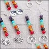 Cuelga la lámpara vintage hecha a mano 7 cuentas de chakra pendientes de borla cuentas de piedra natural Om con símbolo hindú corazón búho en forma de encanto F Otuvh