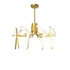 Candeliers liderados por ferro pós -moderno acryl branco dourado amor designer de pássaro suspensão lustre lustre de lustre para sala de jantar hall de entrada