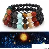 Perlé Brins Huit Planètes Perle Bracelet Hommes Pierre Naturelle Univers Solaire Yoga Chakra Chaîne Élastique Pour Bijoux En Gros Z Drop Dh1El