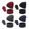 Berets Men Women Beanie Hat Scarf Gloves Set Warm Winter Thermal Soft Thick Cotton For Ski Skating Daily Fishing Cold Weather