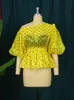 Women's Plus Size TShirt Tops Blouse 3XL 4XL Off Shoulder Yellow Black Polka Dot Short Puff Sleeves High Elastick See Through Shirts for Women 230131