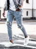 Hommes Jeans Hommes Streetwear Genou Déchiré Maigre Hip Hop Mode Estroyed Trou Pantalon Couleur Unie Mâle Stretch Casual Denim Grand Pantalon 230131