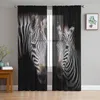 Cortina cebra rayas piel negro blanco patrón cortinas transparentes para sala de estar dormitorio cortinas de gasa balcón impreso tul