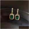 Dangle Chandelier Fashion Jewelry S925 Sier Post Earrings For Women Retro Design Geometric Emerald Square Diamond Rhinestone Stud Dhjxk