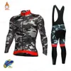 Uppsättningar 2023 Raudax Camouflage Winter Thermal Fleece Cycling Clothes Men's Jersey Suit Outdoor Riding Bike MTB Clothing Bib Pants Set Z230130