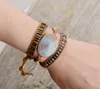 Pulseras con dijes Diseñador exclusivo Japser Crystal Onyx 3 Strands Wrap Pulsera Bohemia Joyería de vacaciones de cuero ajustable