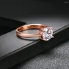 Wedding Rings 4 Claw Solitaire CZ Crystal For Women Engagement Rose Gold Color Zircon Ring Girlfriend Xmas Gift Jewelry R333