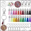 Keychains Lanyards 100 PCS DIY Acryl Keychain Spaties Duidelijke cirkelschijven Keyringen met ketting Colorf Leather Tassel Hanger DHS D DHPY4