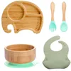 Tasses Vaisselles Ustensiles 5Pcs / Set Bébé Bol D'alimentation Assiette À Bavoir Fourchette Cuillère Enfants Alimentation Dessin Animé Vaisselle Bambou Bois Antidérapant Vaisselle Pour Enfants 230130