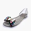 Sandals Women Transparent Color Crystal Bowtie Flats Bohemia Peep Toe Shoes Female Summer Slip-On Beach Casual Ladies
