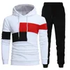 Herrspåriga höstvinter 2 -stycken Set Patchwork Hoodies Pants Sports Casual Fashion Sweatshirt Trousers Oversize Male Tracksuit 230131