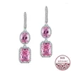 Dingle örhängen 925 Sterling Silver Micro-bockad citrin Tourmaline Pink Romantic Long For Women Yellow Diamond Gem Party Brand