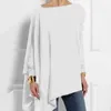 Women's T Shirts Ladies Casual Loose Spring Autumn Soft Long Bat Sleeve Pullover Tops Fashion Simple Solid Color O-Neck Irregular