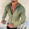 Camisetas masculinas camisa de cor lisa manga longa curta tops diários casuais com capuz verde laranja branco