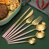 Dijkartikelen Sets Portugees besteklepel zevendelige set Western Steak Knife en Fork Dark Green Gold Chopsticks Cadeau