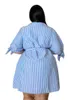Plus size Dresses Temperament Size Dress Autumn Fashion Stripe Lace Up Shirt Women's Wear Wholesale Drop 230130