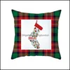 Christmas Decorations Red Green Plaid Pillowcase Santa Claus Peach Skin Pillow Cushion Home Pillowslip 10 Styles Paa10292 Drop Deliv Otujm