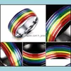 Bandringe Edelstahl Regenbogen Ring für Frauen Männer Colorf Kreuzstreifen Homosexuell als Valentinstag Modeschmuck Giftz Drop Lieferung DHFR4