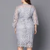 Robes grande taille femmes taille dentelle 34 manches robe de soirée robe de Cocktail col rond évider 230130