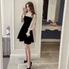 Casual Dresses Spring Elegant Two Piece for Women Winter Korean A-Line O-Neck Tops and Black Sundress Streetwear Vestidos 230131