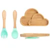 Copos pratos utensils bopoobo 3pcs/conjunto Baby Bamboo Sucker Plates Fork Spons Conjuntos de colher de mesa não deslizantes Pratos de alimentação infantil BPA Drop livre 230130