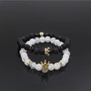 Charm Bracelets 2Pc/Sets Natural 8/6mm Stone Beads Couple For Women Micro Pave CZ Crown Charms Bracelet Men Jewelry Pulseras Mujer1