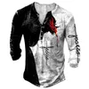 Herren T-Shirts Vintage Jesus Christus V-Ausschnitt Henley 3D Kruzifix Langarm T für Männer Übergroße Tops T-Shirt Mann Punk Streetwear 230131