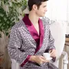 Men's Robes Robe Nightgown Satin Kimono Bathrobe Gown Casual Sleepwear Plus Size Print Gold Home Dressing 3XL 4XL 5XL 230131