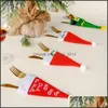 Christmas Decorations Hat Storage Bags Tableware Box Cutlery Case Knife Fork Sets Kitchen Utensils Dinnerware Bag Dinner Set Party S Dhznp