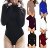 Jumpsuits voor dames rompers katoen met lange mouwen hoge nek magere warme jumpsuit herfst winter vrouwen zwart witte solide sexy slanke fit bodysuits 230131