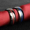 Bröllopsringar Fashion Punk Brushed Red Blue Line Men's Size 7-12 Rostfritt stål Band 8mm Party Ring Gift