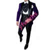 Personnaliser smoking Brocade Coton Beau Peak Revers Groom Tuxedos Hommes Costumes Mariage / Bal / Dîner Homme Blazer Veste Pantalon Cravate Gilet W1236