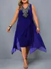 Plus size jurken maat vrouwen elegant borduurwerk avond feest zomer blauw meless mouwloze casual club outfits 230130