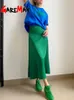 Rokken dames lange satijnen rok midi elegant hoge taille groen herfst kantoor a-line solide vintage zijden paarse rok voor vrouwen 230131