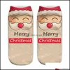 Décorations De Noël Xmas Halloween Chaussettes Imprimées Pour Le Père Noël Renne Citrouille 3D Texture Douce Bateau Court Chaussette De Bande Dessinée Wq559 Dr Dho5F