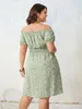 Vestidos de talla grande talla 4XL vestido con estampado Floral para mujer con hombros descubiertos informal elegante Midi verde verano otoño ropa suelta 230130