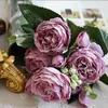 Decorative Flowers 1 Bunch Artificial Silk Rose Peony Wedding Decoration Fall Flores 5 Heads Bouquet DIY Home Fake Flower Wreath A49A29